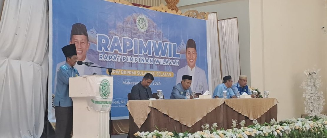 Rapat Pimpinan Wilayah (Rapimwil) BKPRMI Sulsel yang diadakan di Gedung PKK Sulsel, Minggu, 2 Mei 2024. Rapat Pimpinan Wilayah (Rapimwil) BKPRMI Sulsel yang diadakan di Gedung PKK Sulsel, Minggu, 2 Mei 2024.