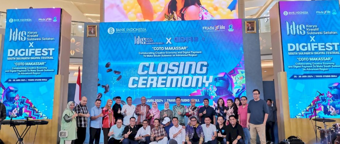 KKS x Digifest 2024 yang dilaksanakan Bank Indonesia (BI) Perwakilan Sulawesi Selatan (Sulsel), resmi ditutup, Minggu malam, 30 Juni 2024.