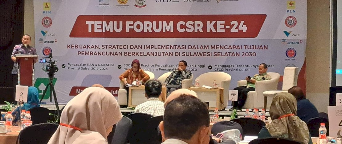 Temu Forum CSR ke-24, yang dilaksanakan Bappelitbangda Provinsi Sulsel, di Hotel Four Point by Sheraton Makassar, Jumat, 12 Juli 2024. 
