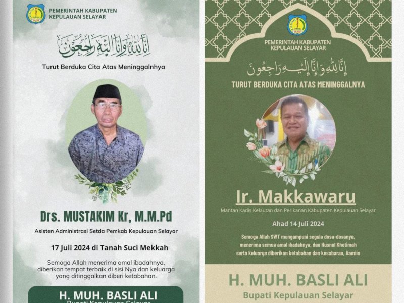 Dua Birokrat Senior Meninggal Dunia, Pemkab Kepulauan Selayar Berduka