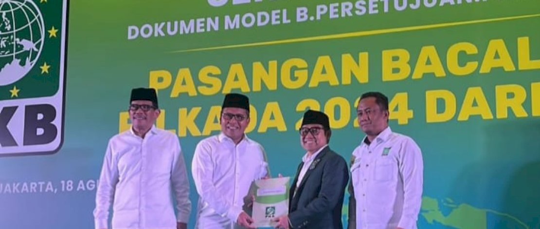 Bakal pasangan Cagub-Cawagub Sulsel Moh Ramdhan Pomanto-Azhar Arsyad saat menerima rekomendasi dari Ketum PKB Muhaimin Iskandar. (IST)