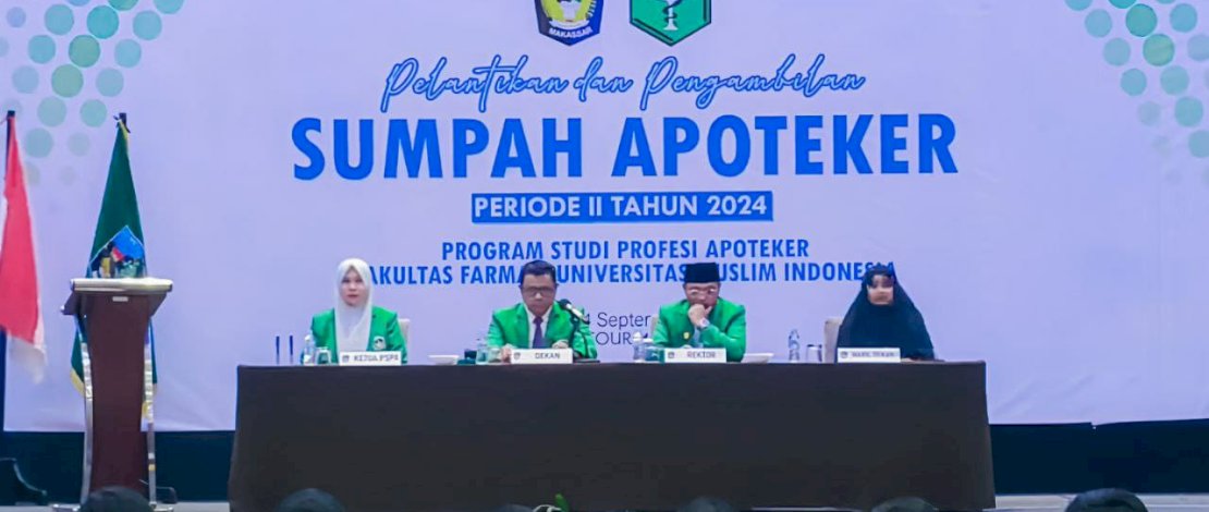 Fakultas Farmasi Universitas Muslim Indonesia (UMI) menggelar Pelantikan dan Pengambilan Sumpah 102 Apoteker Periode II Tahun 2024, di Hotel Four Points by Sheraton Makassar, Rabu, 4 September 2024. Fakultas Farmasi Universitas Muslim Indonesia (UMI) menggelar Pelantikan dan Pengambilan Sumpah 102 Apoteker Periode II Tahun 2024, di Hotel Four Points by Sheraton Makassar, Rabu, 4 September 2024.