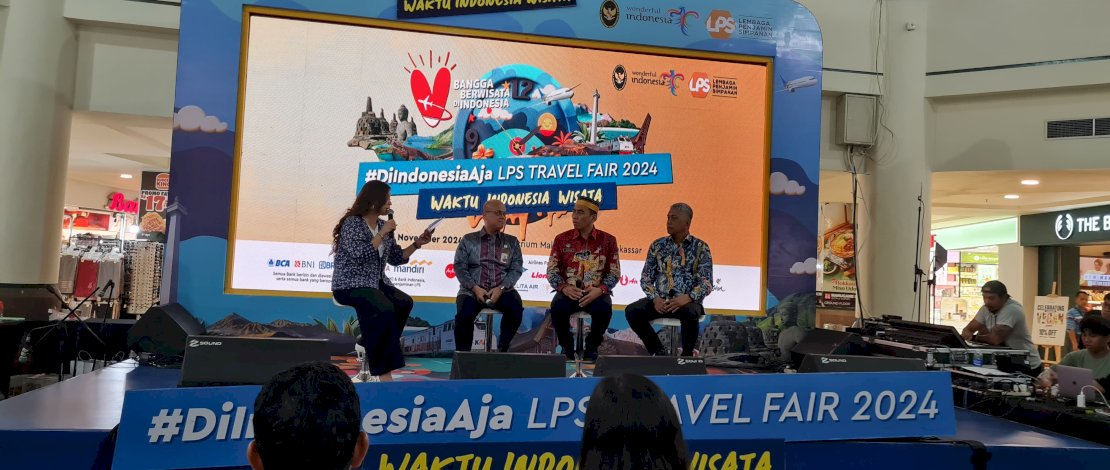 Kementrian Pariwisata dan Ekonomi Kreatif (Kemenparekraf) bekerjasama dengan Lembaga Penjamin Simpanan (LPS) menggelar event #DiIndonesiaAja LPS Travel Fair 2024, yang dilaksanakan di Mal Panakkukang, Kota Makassar, 1 - 3 November 2024. Kementrian Pariwisata dan Ekonomi Kreatif (Kemenparekraf) bekerjasama dengan Lembaga Penjamin Simpanan (LPS) menggelar event #DiIndonesiaAja LPS Travel Fair 2024, yang dilaksanakan di Mal Panakkukang, Kota Makassar, 1 - 3 November 2024.