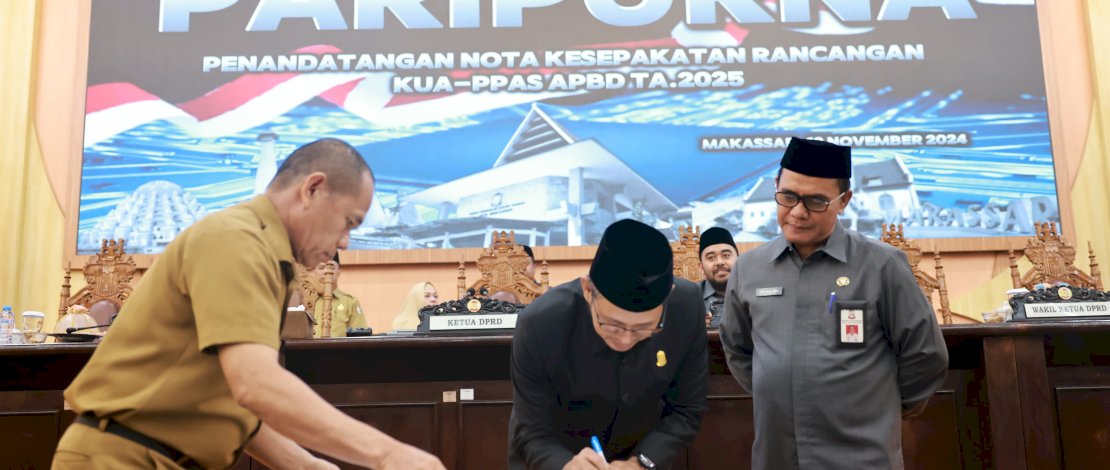 Pemerintah Kota Makassar, melalui Pj Sekretaris Daerah Irwan Adnan, menyepakati Rancangan Kebijakan Umum Anggaran dan Prioritas Plafon Anggaran Sementara (KUA-PPAS) untuk APBD Tahun Anggaran 2025. Pemerintah Kota Makassar, melalui Pj Sekretaris Daerah Irwan Adnan, menyepakati Rancangan Kebijakan Umum Anggaran dan Prioritas Plafon Anggaran Sementara (KUA-PPAS) untuk APBD Tahun Anggaran 2025.