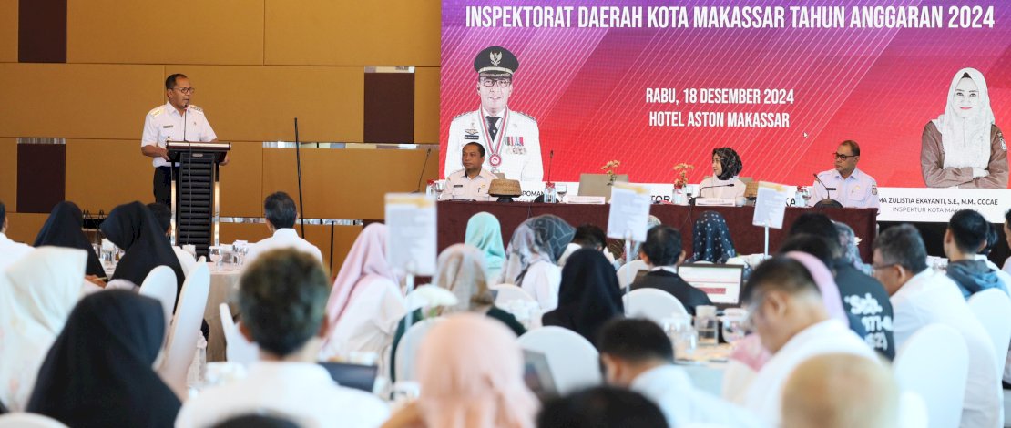 Danny Pomanto dalam sambutannya saat membuka kegiatan Pemutakhiran Data Tindak Lanjut Temuan Hasil Pemeriksaan Inspektorat Kota Makassar, di Hotel Aston, Rabu, 18 Desember 2024.