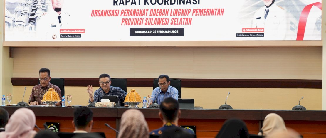 Rapat Koordinasi OPD Lingkup Pemprov Sulsel terkait Tindak Lanjut Instruksi Presiden Nomor 1 Tahun 2025, di Ruang Rapat Pimpinan Kantor Gubernur Sulsel, Sabtu, 22 Februari 2025. Rapat Koordinasi OPD Lingkup Pemprov Sulsel terkait Tindak Lanjut Instruksi Presiden Nomor 1 Tahun 2025, di Ruang Rapat Pimpinan Kantor Gubernur Sulsel, Sabtu, 22 Februari 2025.