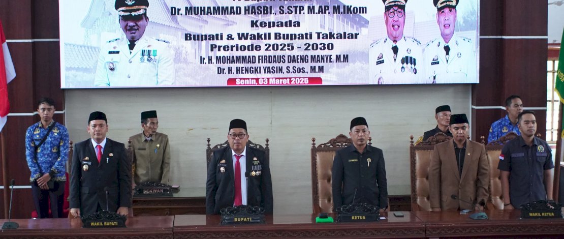 Serah Terima Jabatan (Sertijab) dari Pj Bupati Takalar Muhammad Hasbi kepada Bupati Takalar Mohammad Firdaus, berlangsung dalam Sidang Paripurna DPRD Takalar, Senin, 3 Maret 2025.