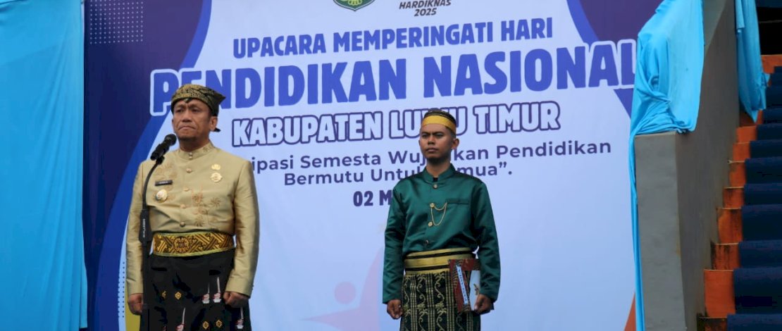 Bupati Luwu Timur Irwan Bachri Syam memimpin upacara yang digelar di Lapangan Karelai, Kecamatan Wasuponda, Jumat, 2 Mei 2025.