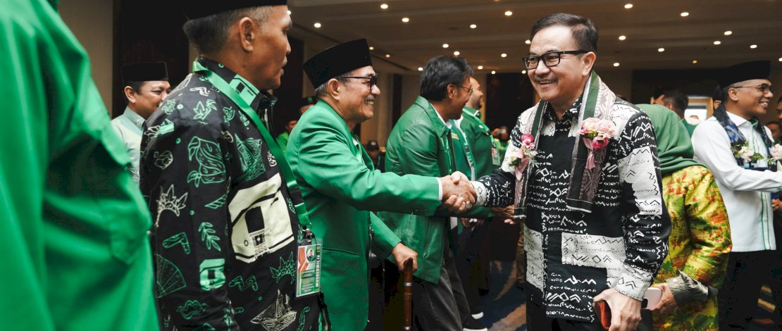 Sekretaris Daerah Provinsi Sulsel, Jufri Rahman, membuka acara Muskerwil IV PPP Sulsel, di Hotel Four Points by Sheraton Makassar, Sabtu, 28 Juni 2025.
