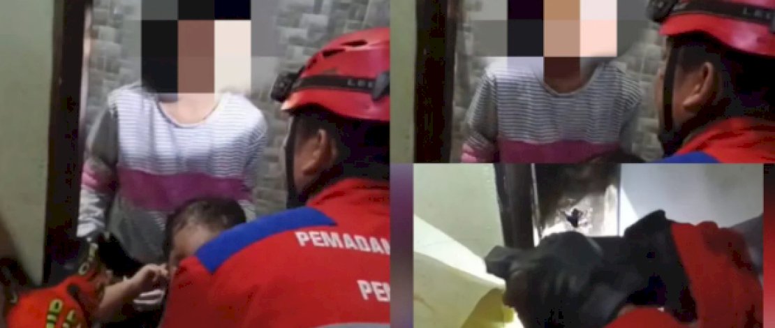Dua Bocah Terjebak di Kamar Mandi, Damkarmat Makassar Lakukan Evakuasi