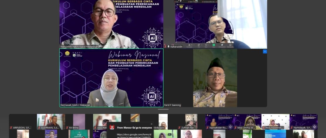 Webinar Nasional bertema "Implementasi Kurikulum Berbasis Cinta dan Pembuatan Perencanaan Pembelajaran Mendalam Berbasis Artificial Intelligence (AI)", yang dilaksanakan secara daring pada Kamis, 31 Juli 2025.