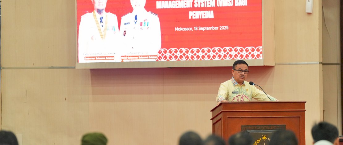 Sekretaris Daerah Provinsi Sulsel, Jufri Rahman, secara resmi membuka Sosialisasi E-Purchasing, Supply by Owner, Tender Cepat, dan perbaikan Vendor Management System (VMS) bagi penyedia yang dilaksanakan di Ruang Pola Kantor Gubernur Sulsel, Kamis, 18 September 2025.