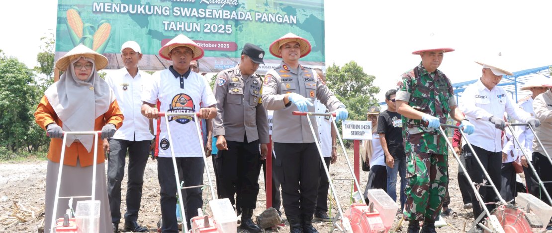 Penanaman Jagung Serentak Kuartal IV dalam rangka mendukung Program Swasembada Pangan Nasional 2025, di Desa Colrawalie, Kecamatan Panca Lautang, Rabu, 8 Oktober 2025.