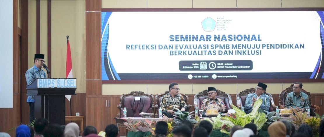 Seminar Nasional Refleksi dan Evaluasi SPMB Menuju Pendidikan Berkualitas dan Inklusi, yang dilaksanakan di Gedung Balai Besar Penjaminan Mutu Pendidikan (BBPMP), Kota Makassar, Sabtu, 11 Oktober 2025.
Seminar Nasional Refleksi dan Evaluasi SPMB Menuju Pendidikan Berkualitas dan Inklusi, yang dilaksanakan di Gedung Balai Besar Penjaminan Mutu Pendidikan (BBPMP), Kota Makassar, Sabtu, 11 Oktober 2025.