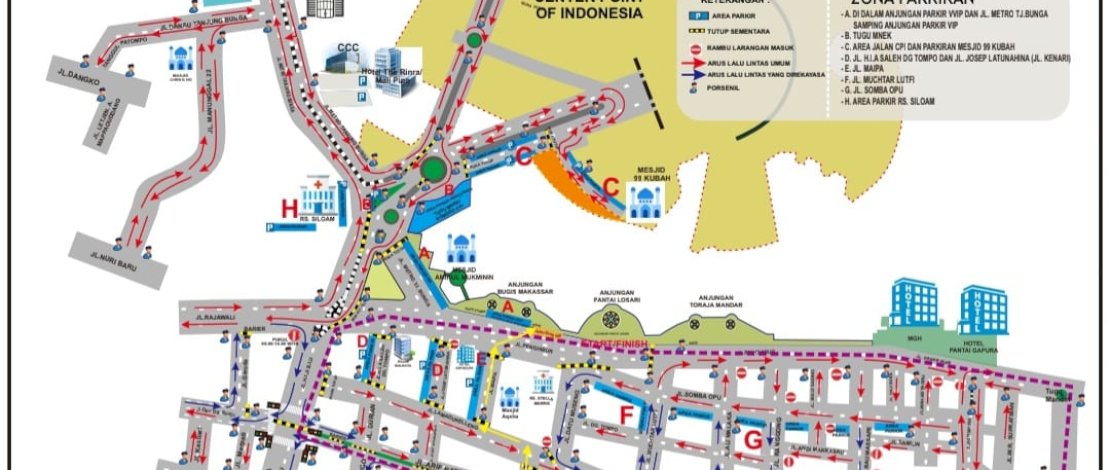 Rute jalan santai dalam rangka HUT Korpri dan HUT Kota Makassar, Sabtu, 8 November 2025.
