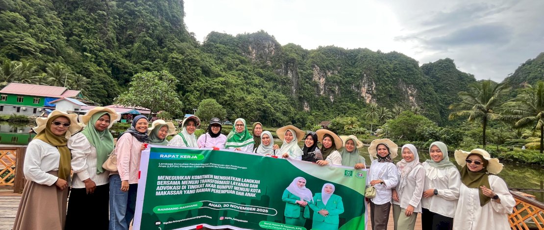 Rapat Kerja Lembaga Konsultasi Pemberdayaan Perlindungan Perempuan dan Anak (LKP3A) Fatayat NU Kota Makassar di kawasan wisata Rammang-rammang, Kabupaten Maros, Minggu, 30 November 2025. 