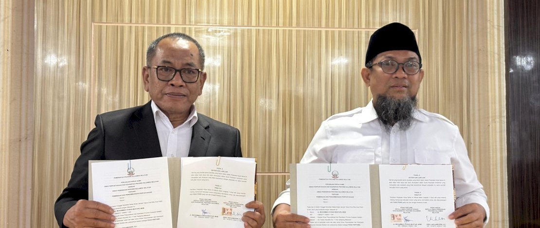 Penandatanganan Perjanjian Kerja Sama (PKS) antara Kepala Dispusarsip dan Kepala Disdik Sulsel, berlangsung di Ballroom Andalan Dispusarsip Sulsel, Rabu, 21 Januari 2026