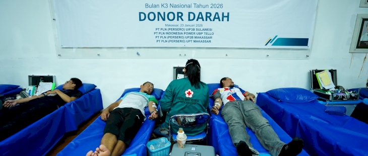 PLN UPT Makassar Gelar Donor Darah Peringati Bulan K3 Nasional 2026