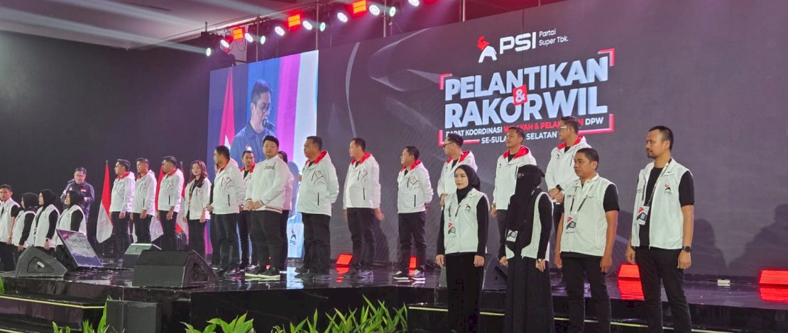 Ketua dan Pengurus DPW Partai Solidaritas Indonesia (PSI) Sulawesi Selatan (Sulsel), resmi dilantik di Hotel Claro Makassar, Rabu, 28 Januari 2026.