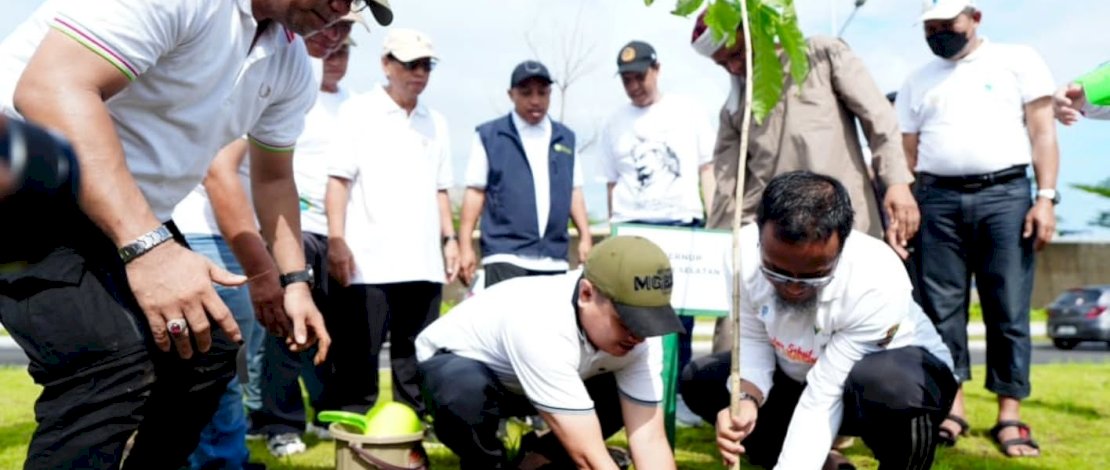 Penanaman sejumlah bibit pohon tabebuya di kawasan Center Point of Indonesia (CPI) Kota Makassar.