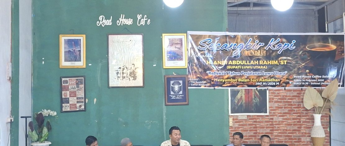 Memperingati satu tahun perjalanan kepemimpinan pasangan Bupati dan Wakil Bupati Luwu Utara, Andi Abdullah Rahim dan Jumail Mappile, yang dikenal dengan tagline "AMAN JI", Pemuda Kelurahan Salassa, Kecamatan Baebunta, menggelar forum refleksi yang dinamakan "Secangkir Kopi" Refleksi 1 Tahun Kepemimpinan AMAN JI di Luwu Utara, Sabtu, 14 Februari 2026, di Road House Caf&eacute;, Kelurahan Salassa.