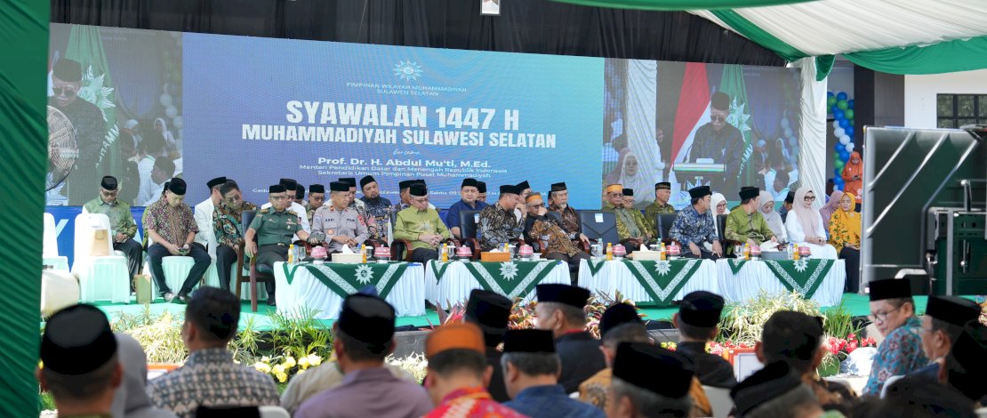 Forum Silaturahmi Syawalan 1447 Hijriah yang diselenggarakan oleh Pimpinan Wilayah Muhammadiyah Sulsel, di Halaman Pusat Dakwah Muhammadiyah Sulsel, Sabtu, 28 Maret 2026.
