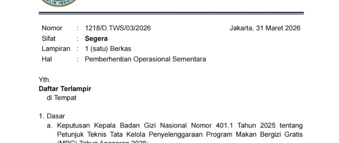 Badan Gizi Nasional Hentikan Ratusan SPPG di NTB, Ini Penyebabnya