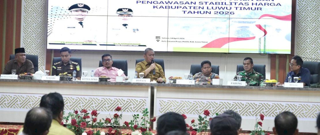 Rapat Persiapan Panen dan Pengawasan Stabilitas Harga Tahun 2026, yang dilaksanakan di Kantor Bupati Luwu Timur, Selasa, 14 April 2026.