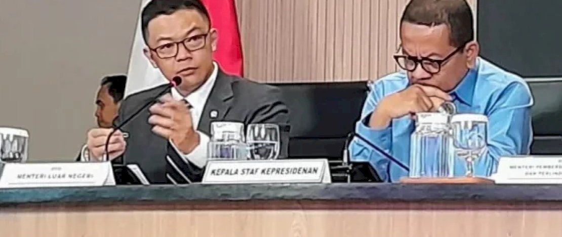 Menlu Sugiono dalam konferensi pers di Gedung Bina Graha, Kompleks Istana Kepresidenan, Jakarta, Rabu, 22 April 2026.
