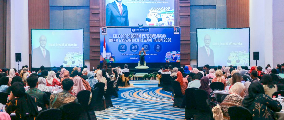 Kegiatan kick off yang diselenggarakan di Makassar pada Senin, 27 April 2026, menandai dimulainya program UMKM dan Pesantren REWAKO (Resilient, World Class, Agile, dan Knowledgable) BI Sulsel tahun 2026.