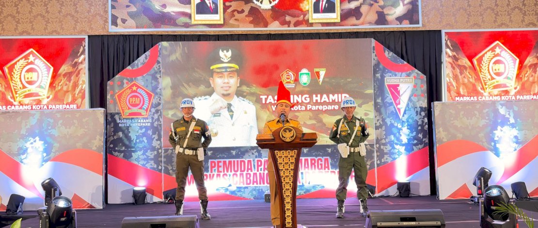 Wali Kota Parepare, Tasming Hamid, menghadiri pelantikan Ketua dan Pengurus Markas Pemuda Panca Marga (PPM) Kota Parepare di Auditorium BJ Habibie, Selasa (5/5/2026).