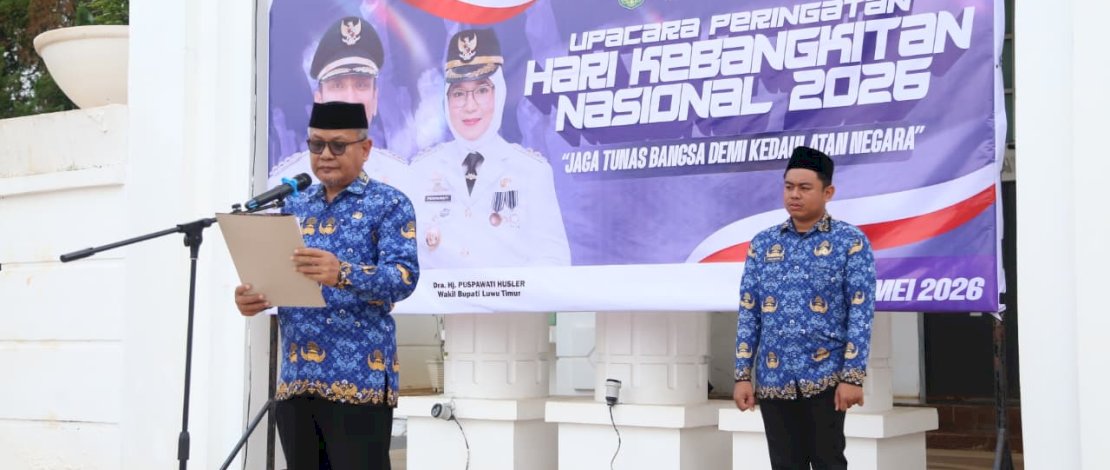 Upacara Peringatan Hari Kebangkitan Nasional (Harkitnas) ke-118 dengan tema Jaga Tunas Bangsa Demi Kedaulatan Negara, di Halaman Kantor Bupati Luwu Timur, Malili, Rabu, 20 Mei 2026.