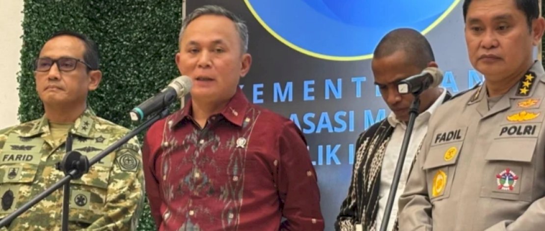 Mugiyanto saat konferensi pers di Kantor Kementerian HAM Jakarta, Selasa, 7 Juli 2026.