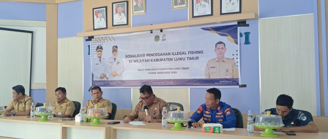 Sosialisasi regulasi perikanan yang berlangsung di Aula Kantor Camat Towuti, Selasa, 7 Juli 2026.