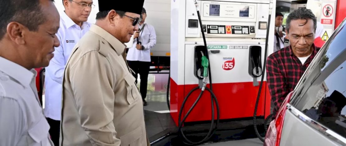 Presiden Prabowo Subianto resmi meluncurkan program mandatori Biodiesel B50, Peluncuran dilakukan di SPBU Pertamina Rest Area KM 57 Tol Jakarta&ndash;Cikampek, Kabupaten Karawang, Jawa Barat, Kamis (9/7/2026). 