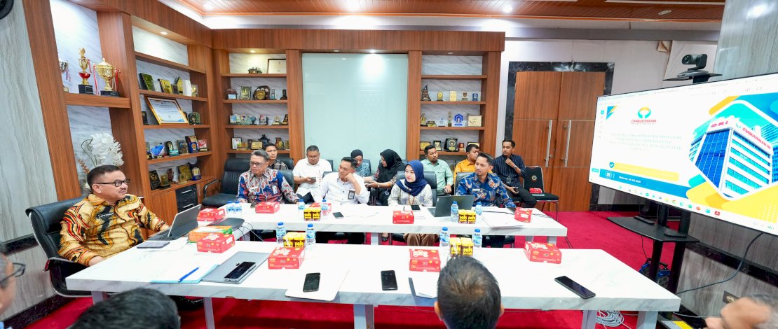 Entry Meeting Penilaian Maladministrasi Penyelenggaraan Pelayanan Publik Tahun 2026 bersama Perwakilan Ombudsman RI Provinsi Sulsel, di Ruang Rapat Sekda Sulsel, Selasa, 28 Juli 2026.