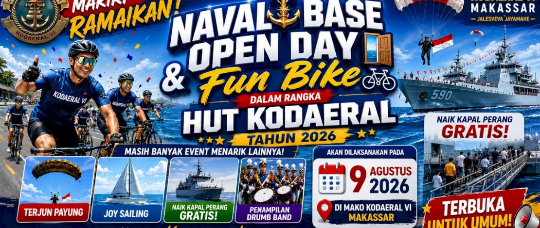 Mariki Ramaikan Naval Base Open Day dan Fun Bike HUT Kodaeral 2026 di Makassar