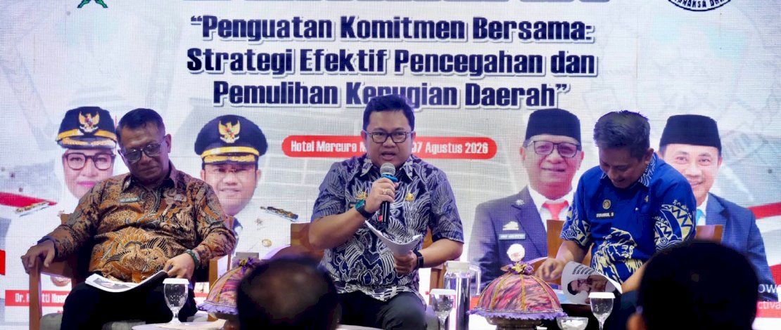 Wakil Bupati Gowa, Darmawangsyah Muin pada Seminar "Penguatan Komitmen Bersama: Strategi Efektif Pencegahan dan Pemulihan Kerugian Daerah" yang diselenggarakan Inspektorat Daerah Kabupaten Gowa di Hotel Mercure Makassar, Jumat (7/8/2026).