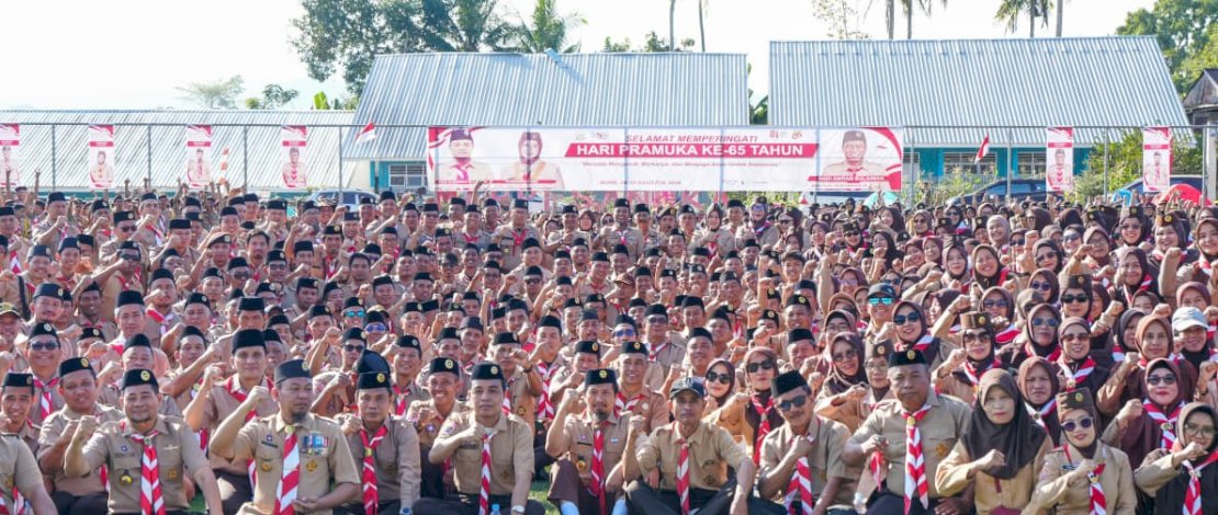 Peringatan Hari Pramuka ke-65 tingkat Provinsi Sulsel, yang dipusatkan di Lapangan Bakunge, Desa Mappesangka, Kecamatan Ponre, Kabupaten Bone, Minggu, 9 Agustus 2026.