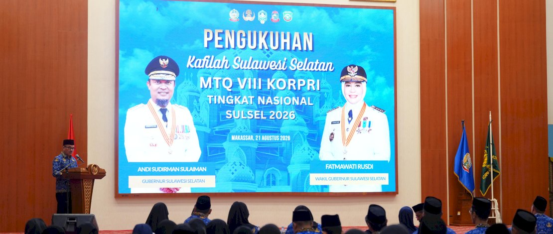 Sekretaris Daerah Provinsi Sulsel sekaligus Ketua Dewan Pengurus KORPRI Sulsel, Jufri Rahman, mengukuhkan dan melepas kafilah Sulsel yang akan mengikuti Musabaqah Tilawatil Qur&rsquo;an (MTQ) VIII KORPRI Tingkat Nasional 2026.
