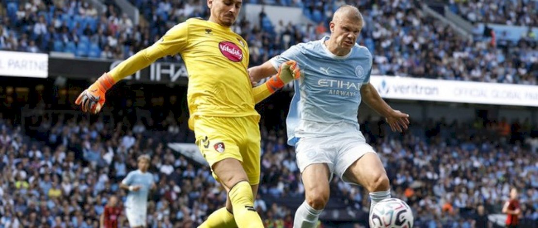 Erling Haaland gagal cetak gol saat Manchester City mengalahkan Bournemouth. (Action Images via Reuters/Jason Cairnduff)