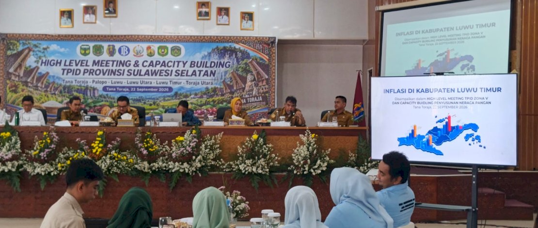 High Level Meeting (HLM) Tim Pengendalian Inflasi Daerah (TPID) Provinsi Sulawesi Selatan Zona V dan Capacity Building Penyusunan Neraca Pangan, yang digelar di Ruang Pola Kantor Bupati Tana Toraja, Selasa, 22 September 2026.

