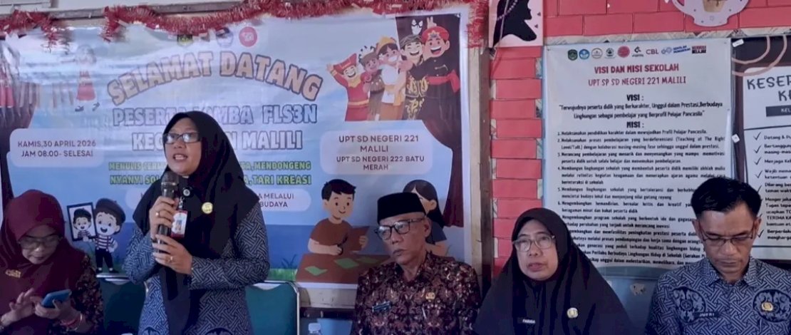 Kepala Dinas Pendidikan dan Kebudayaan (Disdikbud) Kabupaten Luwu Timur, Raoda K, secara resmi membuka Festival dan Lomba Seni dan Sastra Siswa Nasional (FLS3N) tingkat Sekolah Dasar (SD) Kecamatan Malili, Kamis, 30 April 2026.

