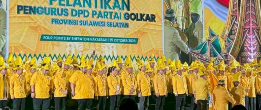 pelantikan jajaran pengurus DPD I Golkar Sulsel periode 2026&ndash;2031, Minggu (25/10/2026).