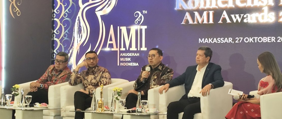 Menteri Kebudayaan, Fadli Zon, saat Konfrensi Pers AMI Awards 2026, di Hotel Claro Makassar, Selasa, 27 Oktober 2026.
