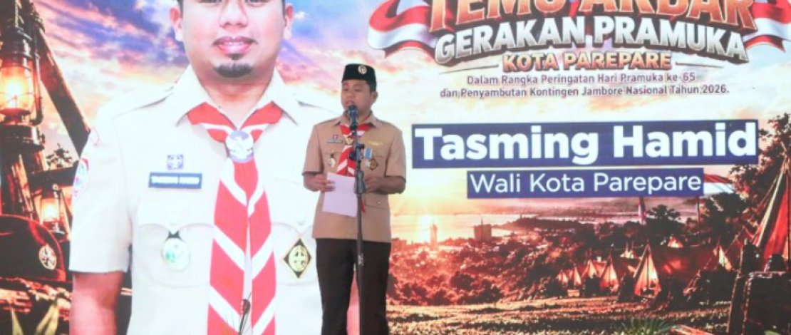 Wali Kota Parepare, Tasming Hamid, saat menghadiri Temu Akbar Gerakan Pramuka Kota Parepare dalam rangka memperingati Hari Pramuka ke-65 tahun 2026. Kegiatan yang berlangsung di Auditorium BJ Habibie, Kompleks Rumah Jabatan Wali Kota Parepare, Kamis (24/9/2026),