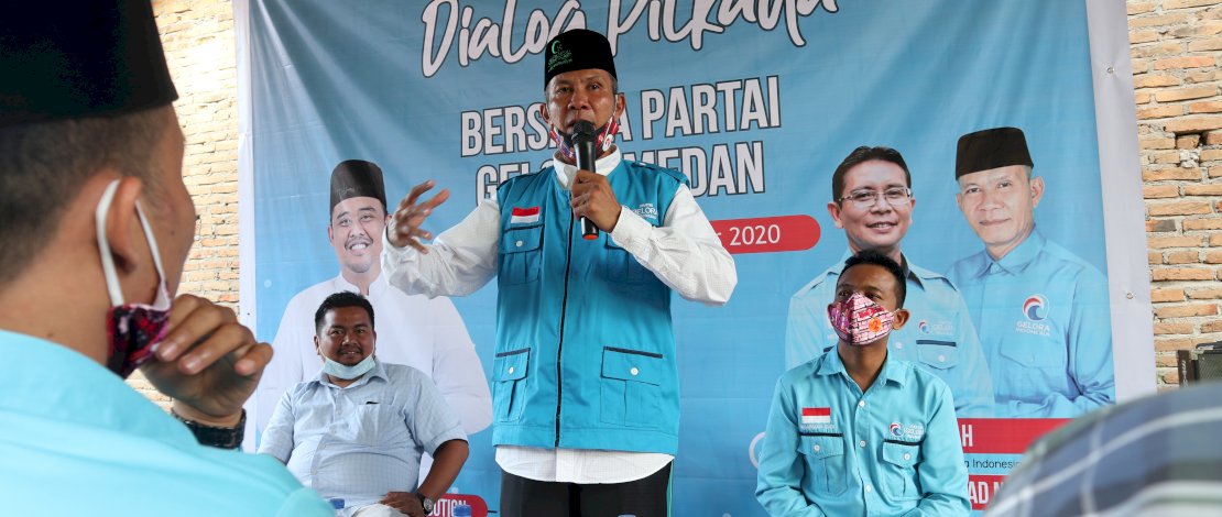 Warga Medan Area menghadiri dialog Pilkada bersama Partai Gelora Kota Medan, Sabtu (14/11/2020).