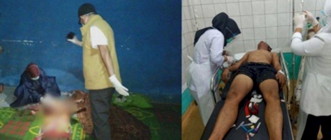 Korban saat ditemukan tewas (kiri). Pelaku usai menenggak racun (kanan).