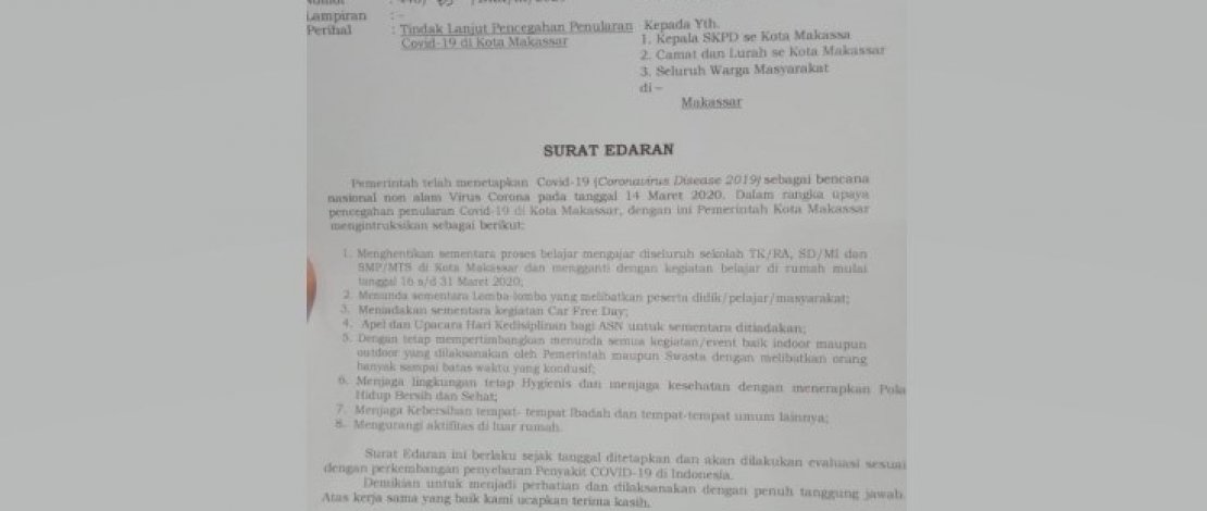 Surat edaran Pj Wali Kota Makassar.