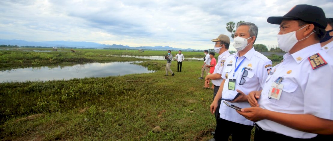 Pj Wali Kota Makassar, Prof Yusran Jusuf saat meninjau areal persawahan.